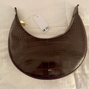 JW PEI Dark Brown Croc-Embossed Hobo Bag